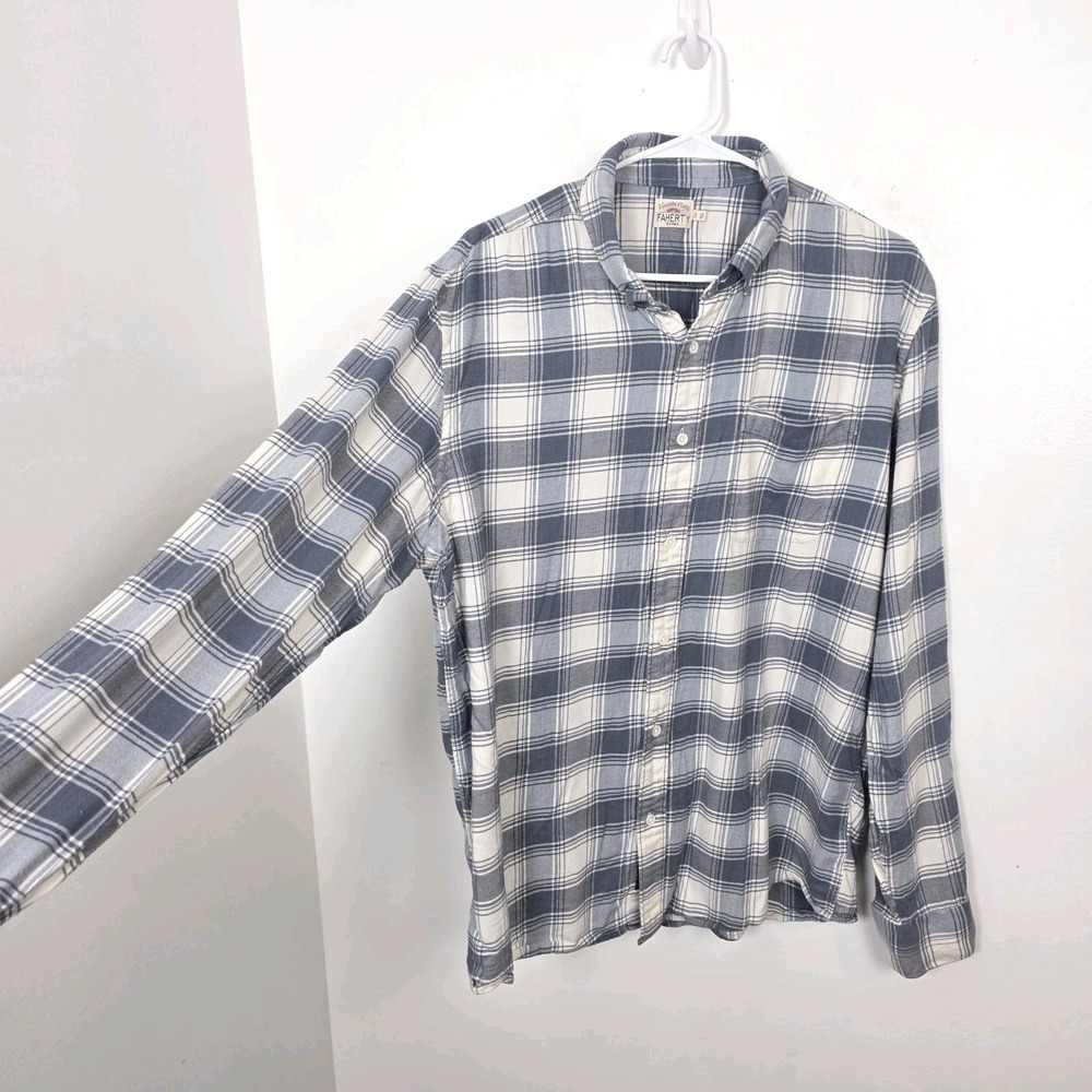 Faherty Blue White Plaid Men's All Day Long Sleeve Cotton Button Up Shirt XL